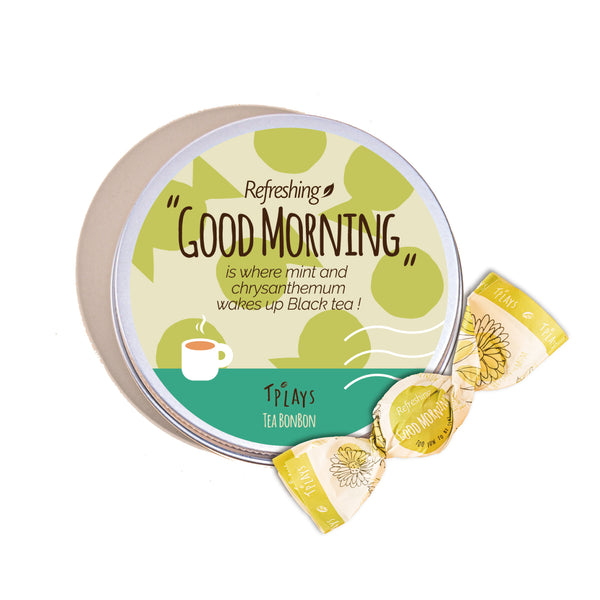 Tea Bonbon Refreshing Good Morning green round tin container